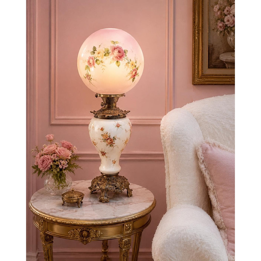 Antique Gone With The Wind Lamp, Hand Painted Roses